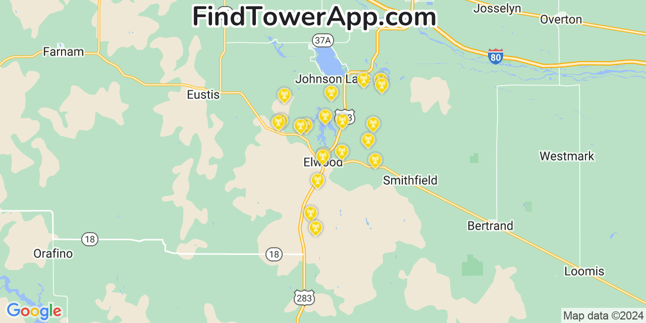 AT&T 4G/5G cell tower coverage map Elwood, Nebraska