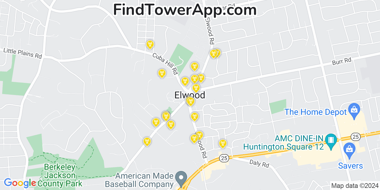 AT&T 4G/5G cell tower coverage map Elwood, New York