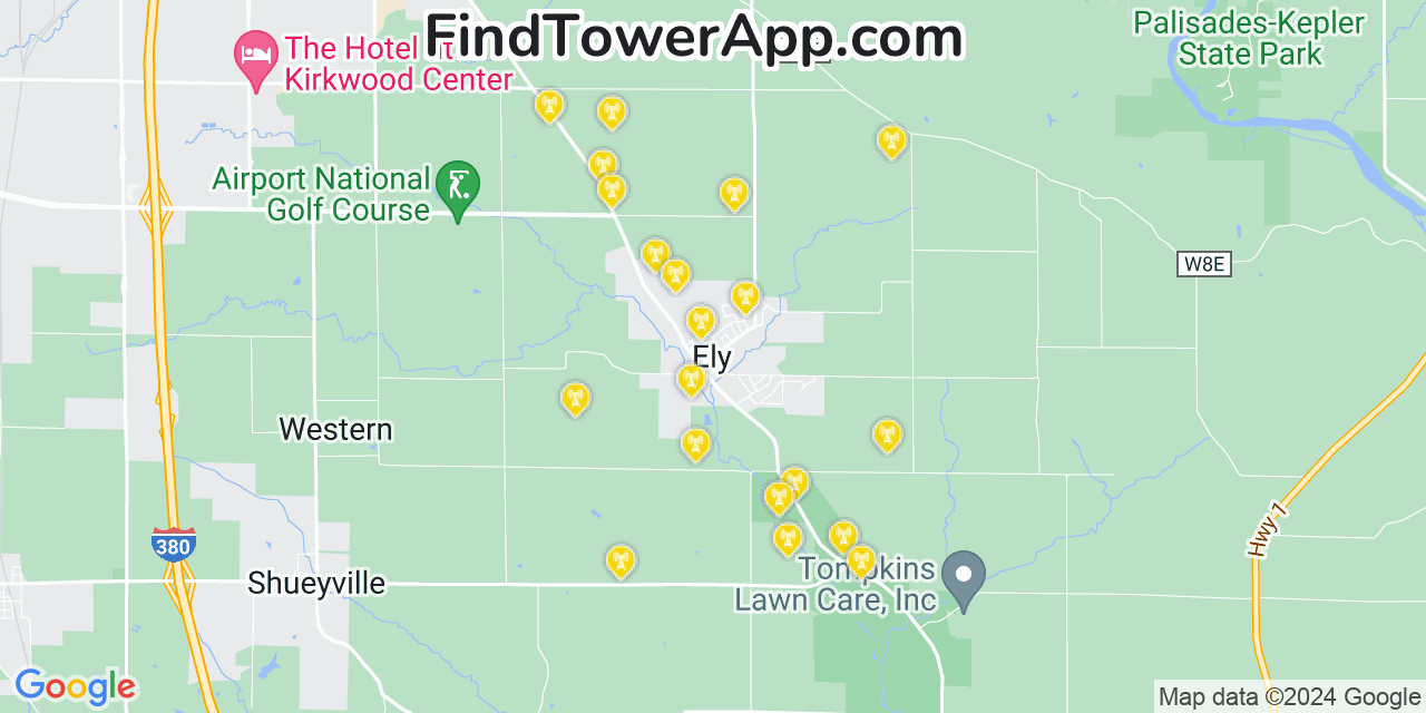 AT&T 4G/5G cell tower coverage map Ely, Iowa