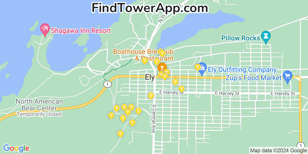 AT&T 4G/5G cell tower coverage map Ely, Minnesota