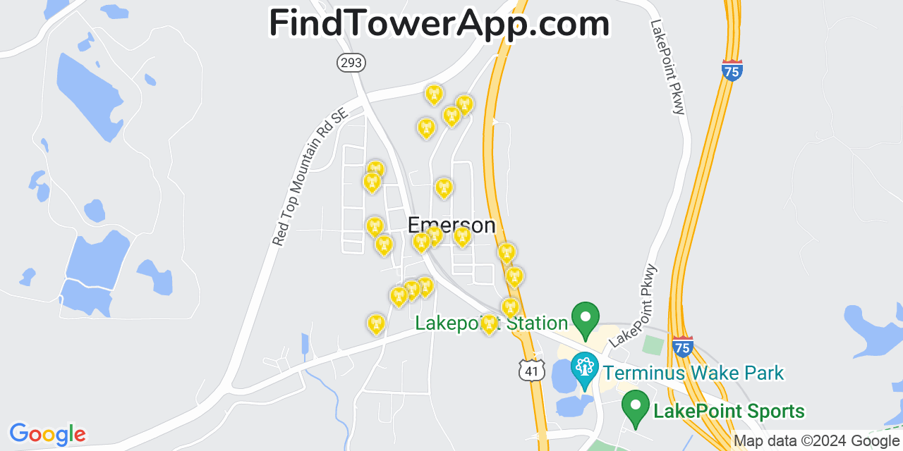 AT&T 4G/5G cell tower coverage map Emerson, Georgia