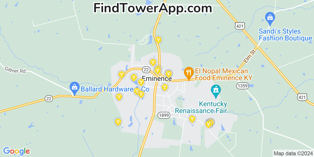 AT&T 4G/5G cell tower coverage map Eminence, Kentucky