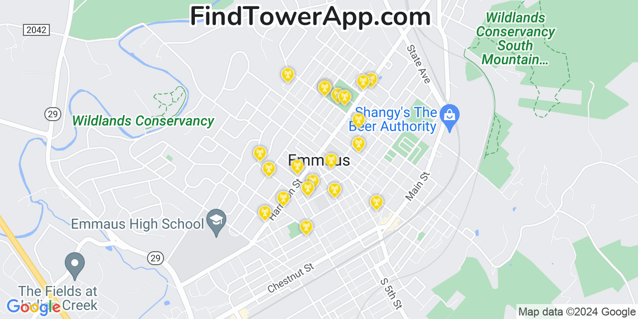 AT&T 4G/5G cell tower coverage map Emmaus, Pennsylvania