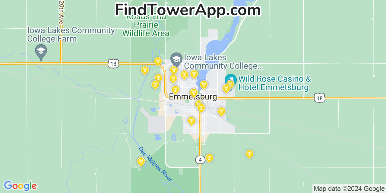 AT&T 4G/5G cell tower coverage map Emmetsburg, Iowa