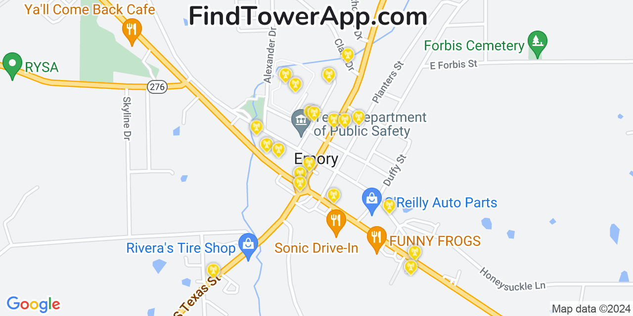 AT&T 4G/5G cell tower coverage map Emory, Texas