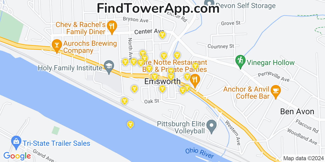 AT&T 4G/5G cell tower coverage map Emsworth, Pennsylvania