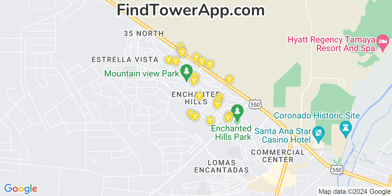 AT&T 4G/5G cell tower coverage map Enchanted Hills, New Mexico