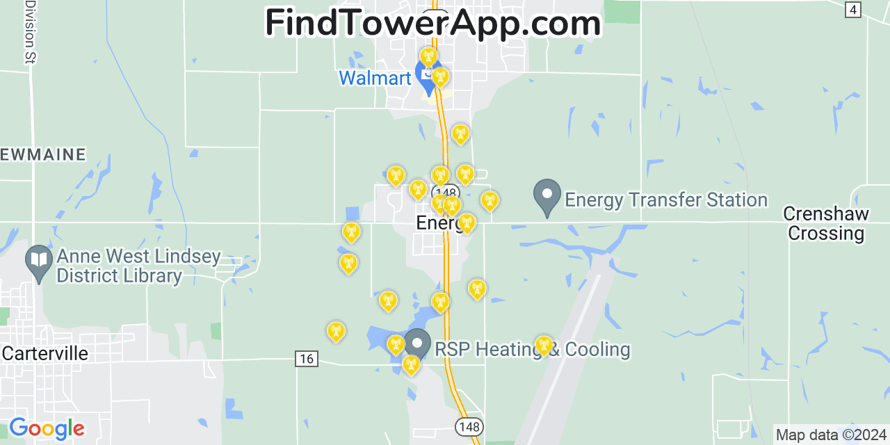 AT&T 4G/5G cell tower coverage map Energy, Illinois