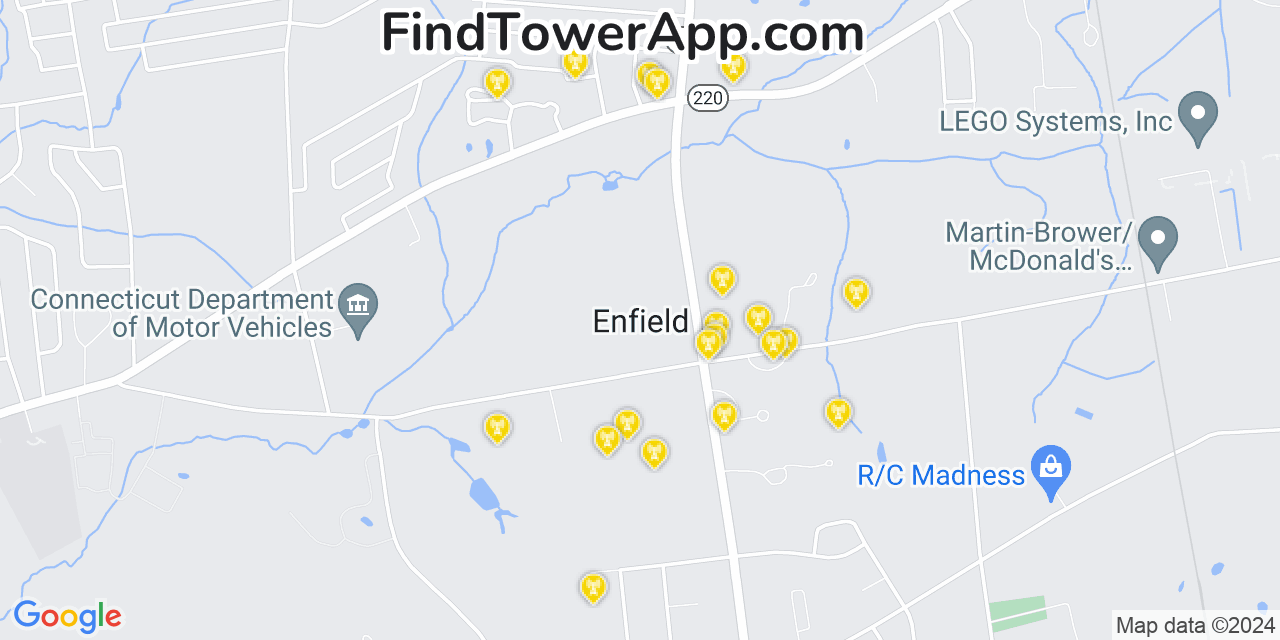 AT&T 4G/5G cell tower coverage map Enfield, Connecticut
