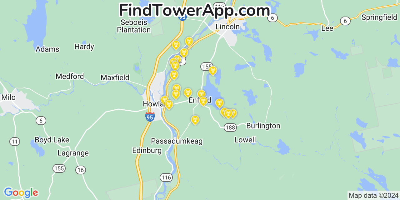 AT&T 4G/5G cell tower coverage map Enfield, Maine