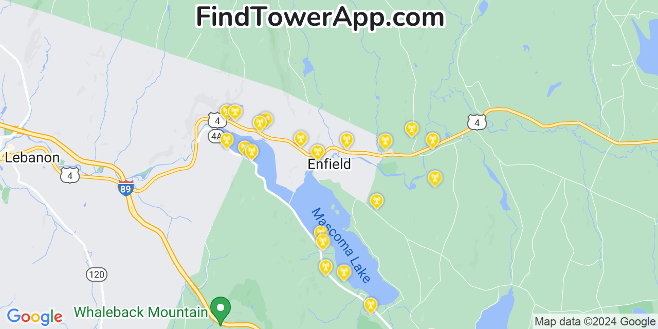 AT&T 4G/5G cell tower coverage map Enfield, New Hampshire