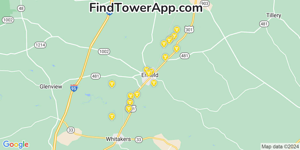 AT&T 4G/5G cell tower coverage map Enfield, North Carolina