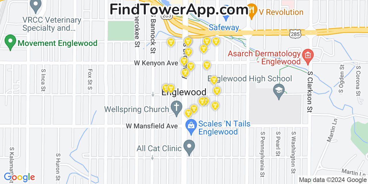 AT&T 4G/5G cell tower coverage map Englewood, Colorado