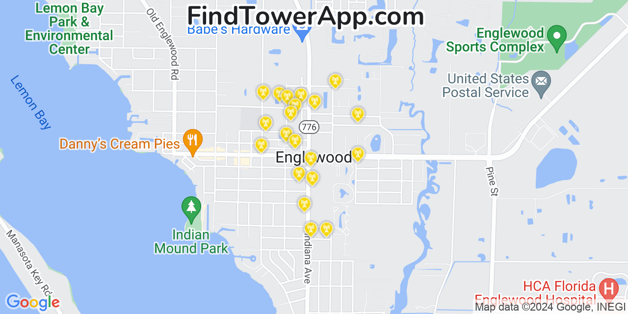 AT&T 4G/5G cell tower coverage map Englewood, Florida