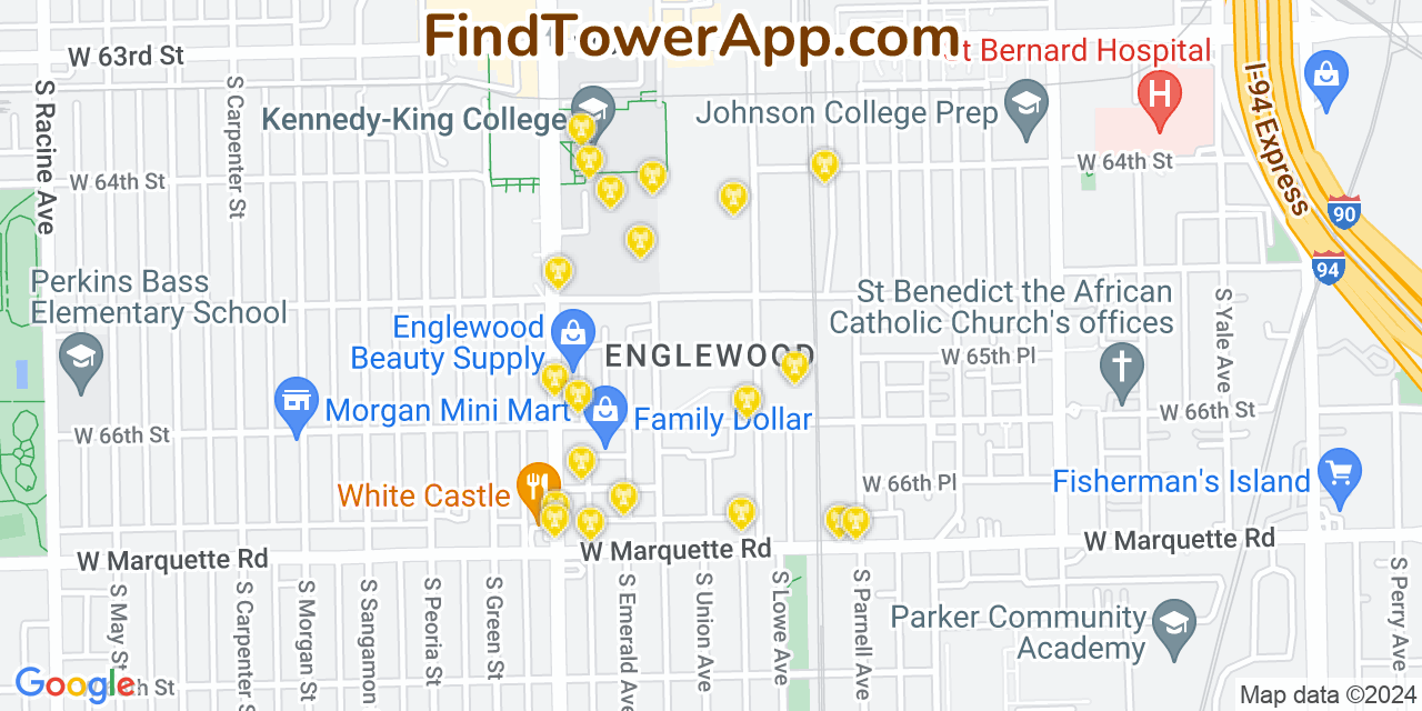 AT&T 4G/5G cell tower coverage map Englewood, Illinois