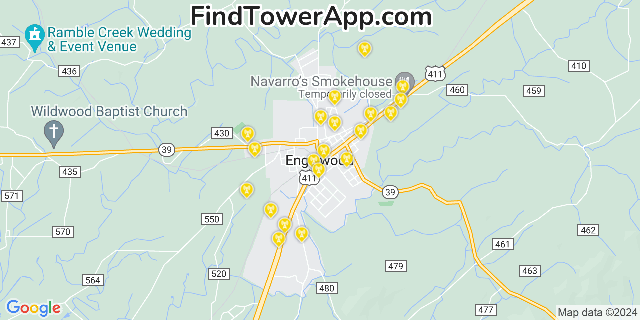 AT&T 4G/5G cell tower coverage map Englewood, Tennessee