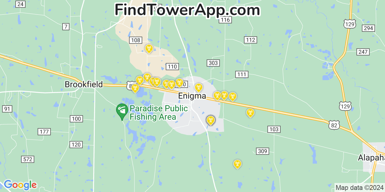 AT&T 4G/5G cell tower coverage map Enigma, Georgia