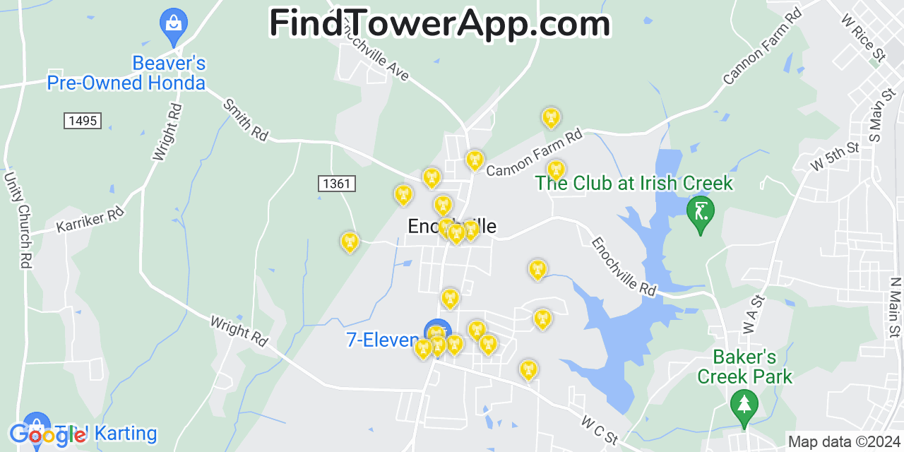 AT&T 4G/5G cell tower coverage map Enochville, North Carolina