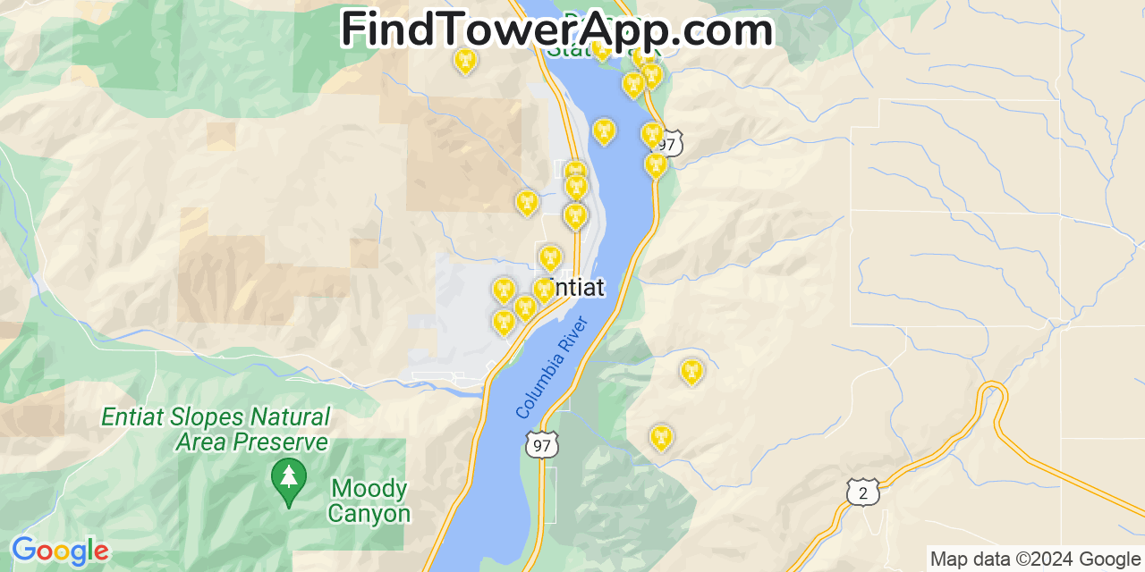 AT&T 4G/5G cell tower coverage map Entiat, Washington