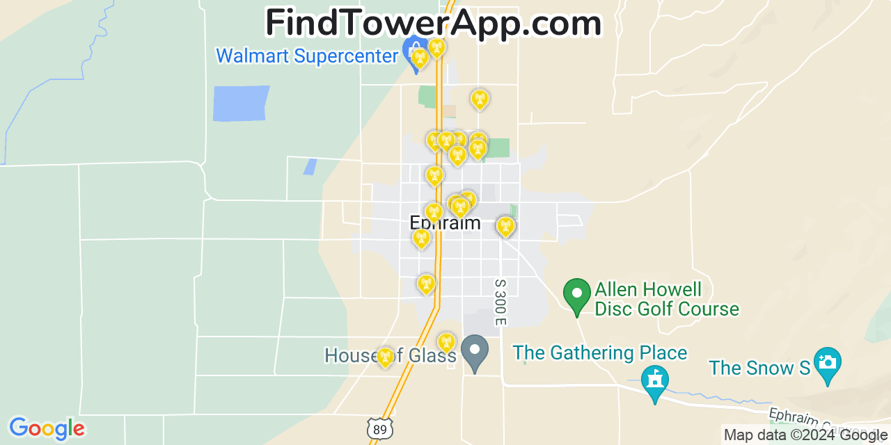 AT&T 4G/5G cell tower coverage map Ephraim, Utah