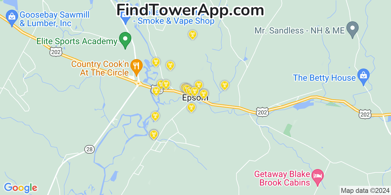 AT&T 4G/5G cell tower coverage map Epsom, New Hampshire
