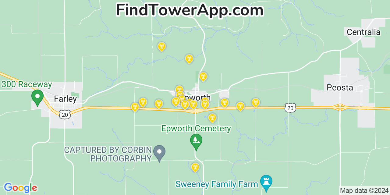 AT&T 4G/5G cell tower coverage map Epworth, Iowa