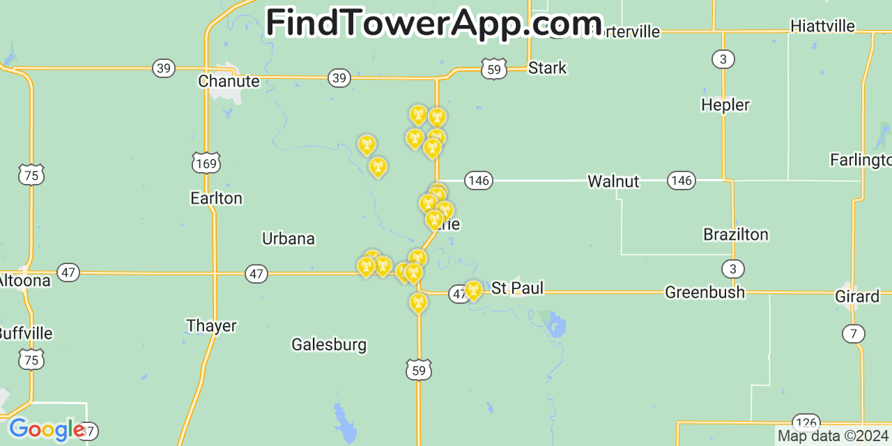 AT&T 4G/5G cell tower coverage map Erie, Kansas
