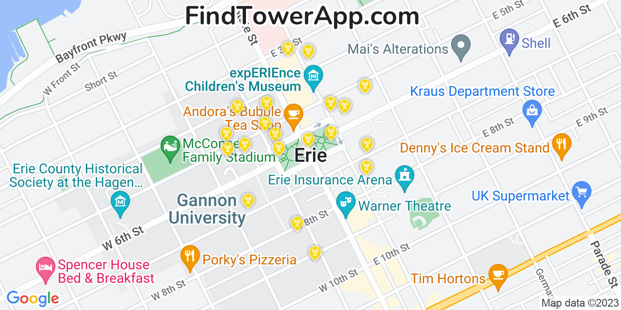 AT&T 4G/5G cell tower coverage map Erie, Pennsylvania