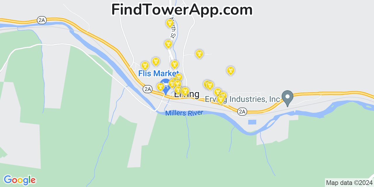 AT&T 4G/5G cell tower coverage map Erving, Massachusetts