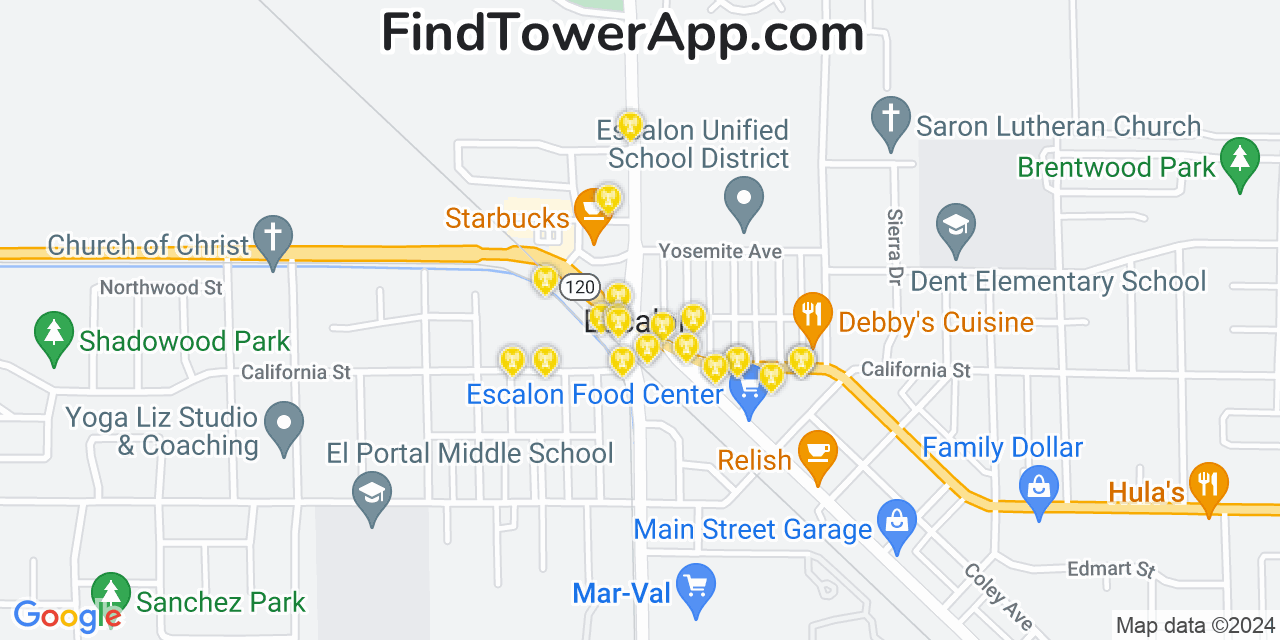 AT&T 4G/5G cell tower coverage map Escalon, California