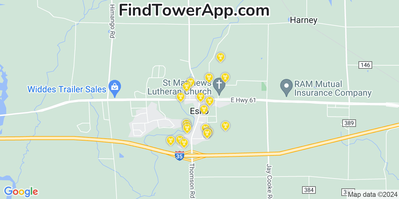 AT&T 4G/5G cell tower coverage map Esko, Minnesota
