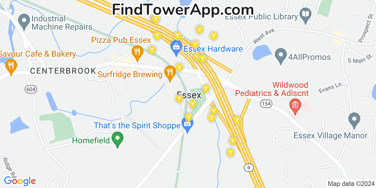 AT&T 4G/5G cell tower coverage map Essex Village, Connecticut