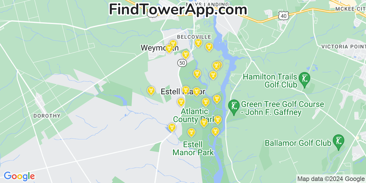 AT&T 4G/5G cell tower coverage map Estell Manor, New Jersey