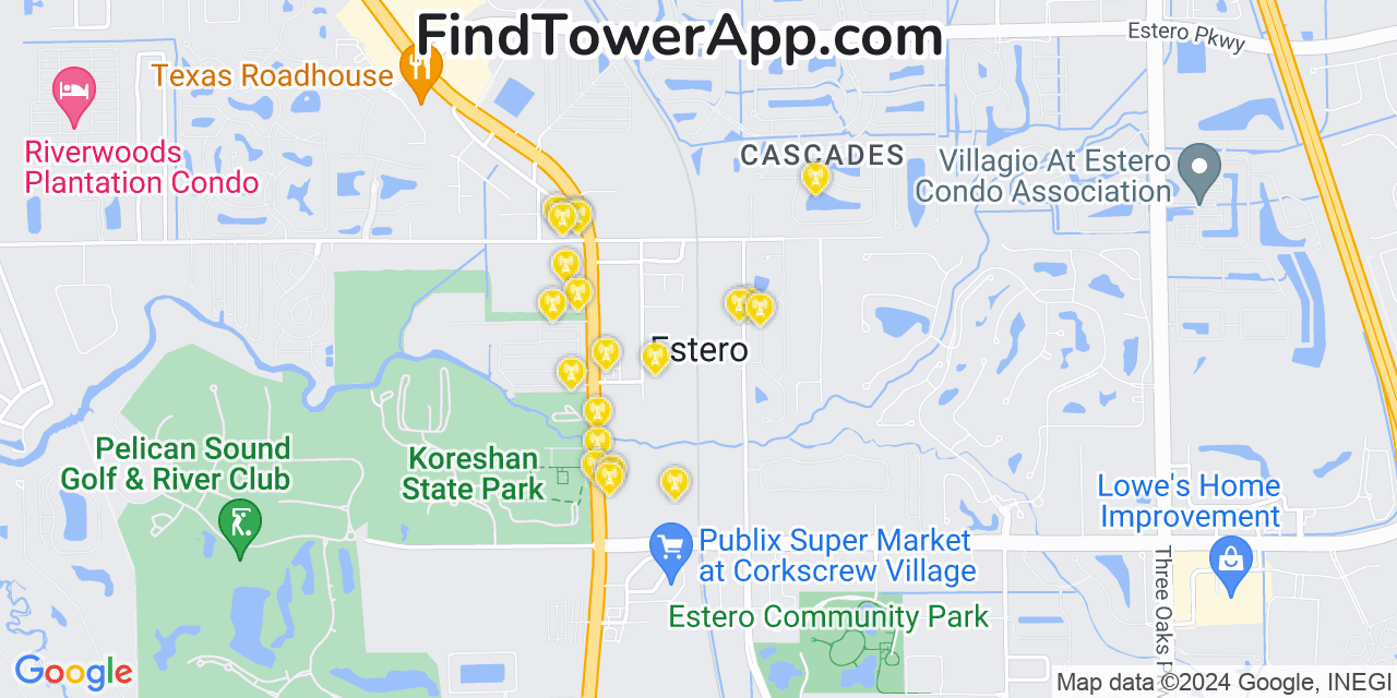 AT&T 4G/5G cell tower coverage map Estero, Florida