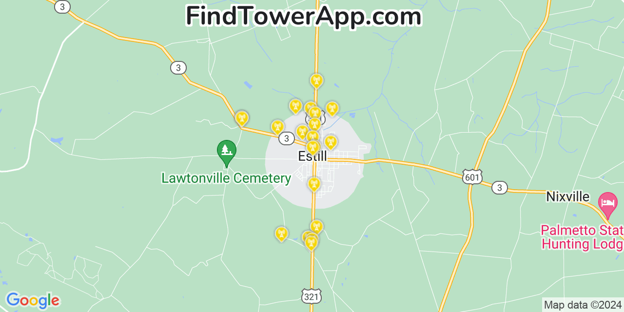 AT&T 4G/5G cell tower coverage map Estill, South Carolina