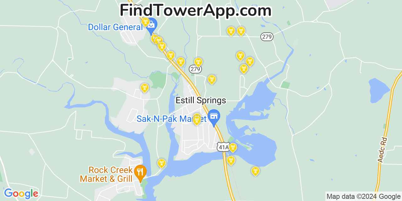AT&T 4G/5G cell tower coverage map Estill Springs, Tennessee