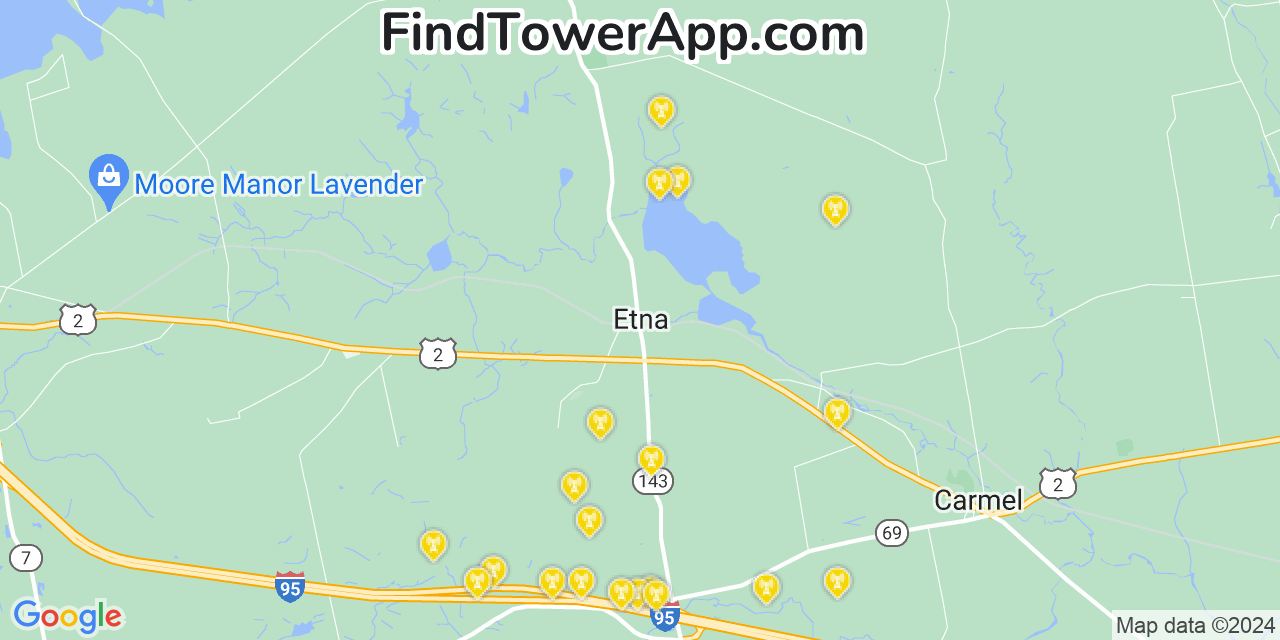 AT&T 4G/5G cell tower coverage map Etna, Maine