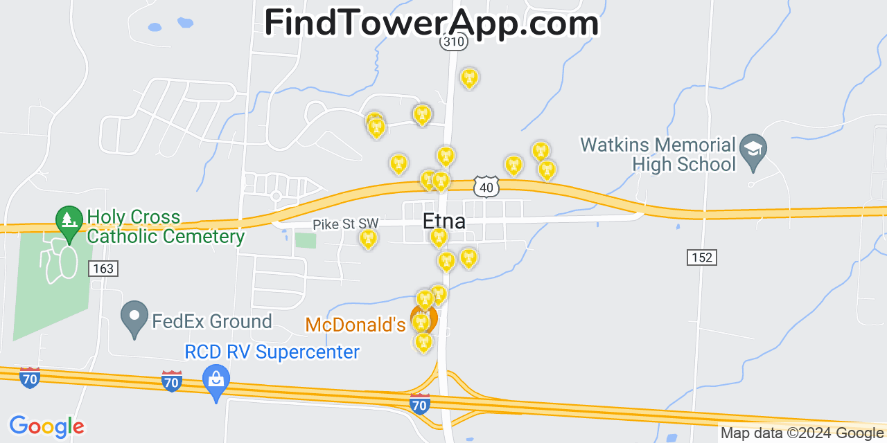 AT&T 4G/5G cell tower coverage map Etna, Ohio