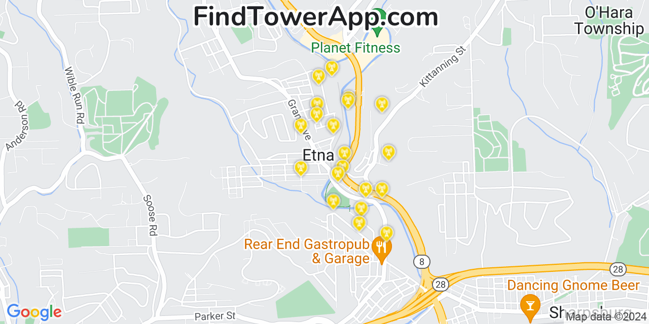 AT&T 4G/5G cell tower coverage map Etna, Pennsylvania