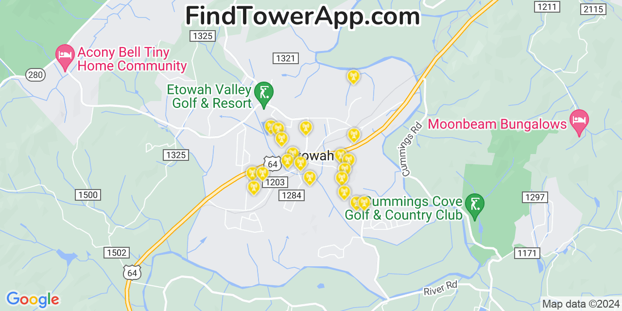 AT&T 4G/5G cell tower coverage map Etowah, North Carolina