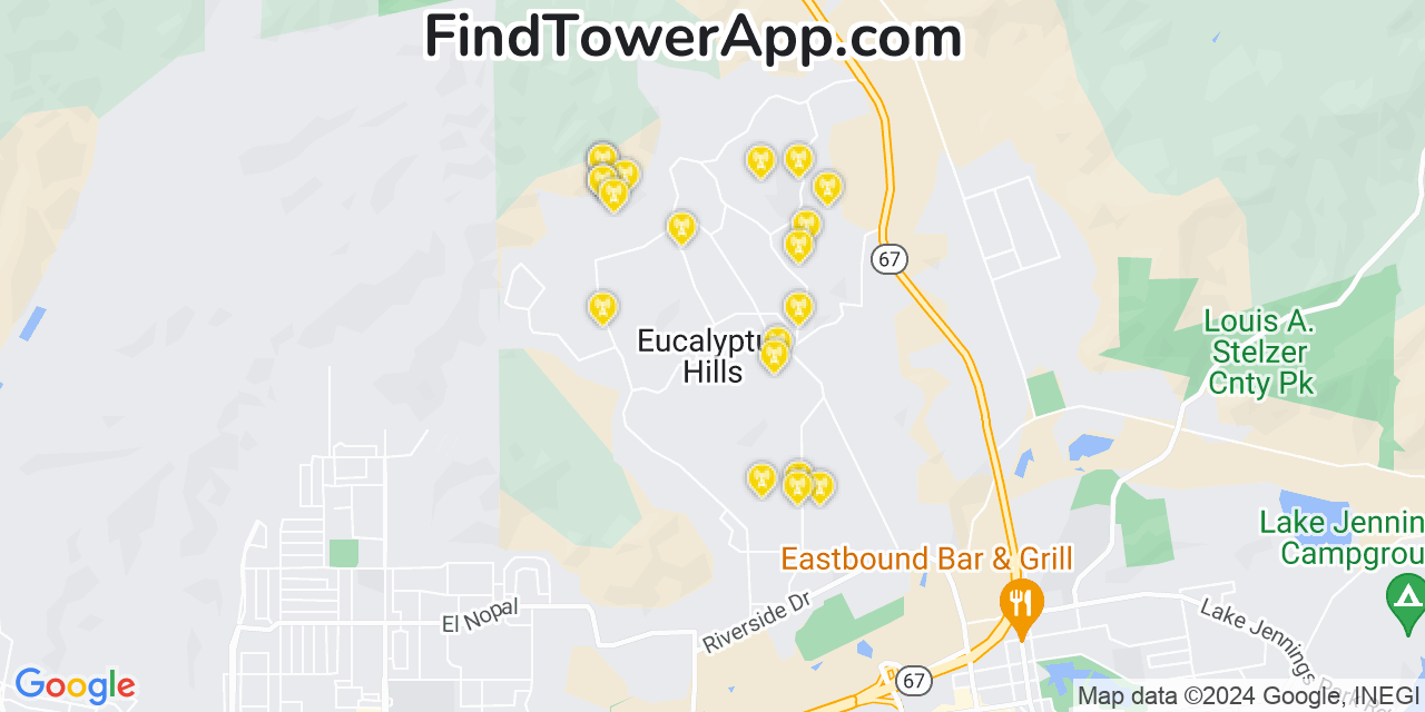 AT&T 4G/5G cell tower coverage map Eucalyptus Hills, California