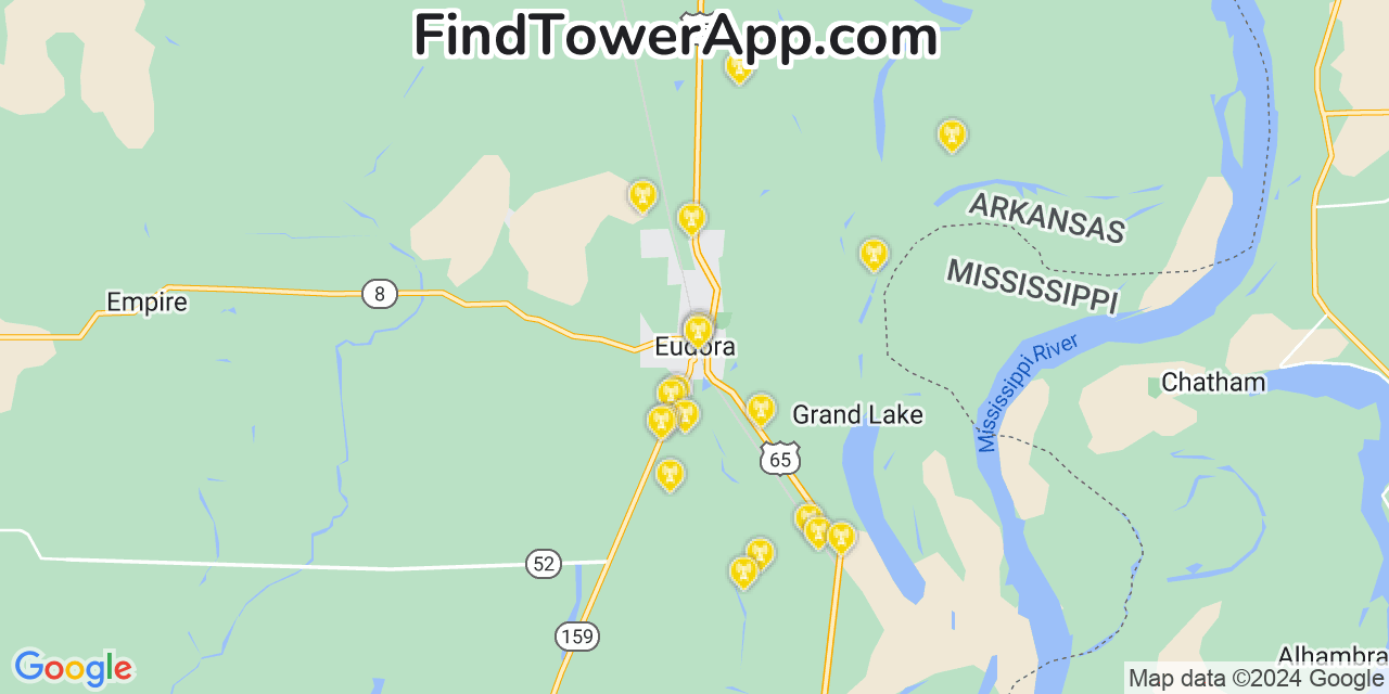 AT&T 4G/5G cell tower coverage map Eudora, Arkansas