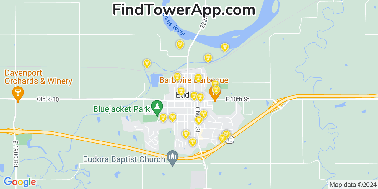 AT&T 4G/5G cell tower coverage map Eudora, Kansas