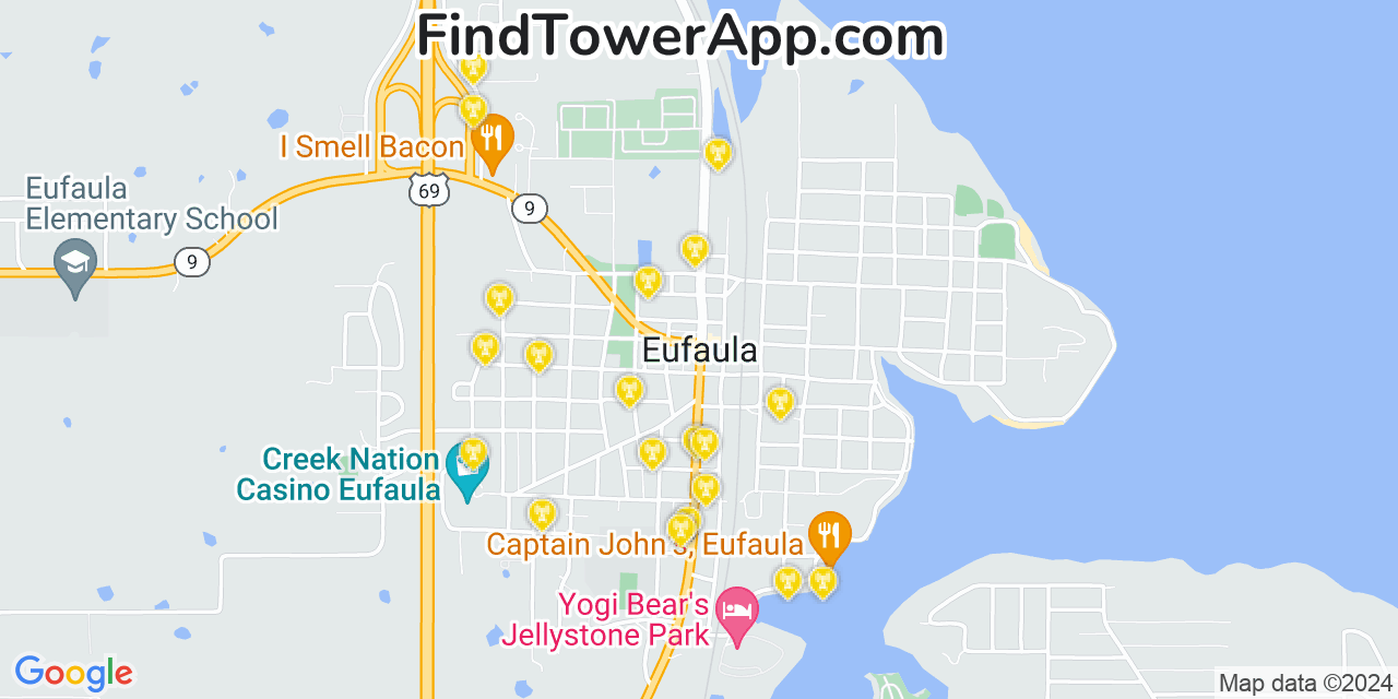 AT&T 4G/5G cell tower coverage map Eufaula, Oklahoma