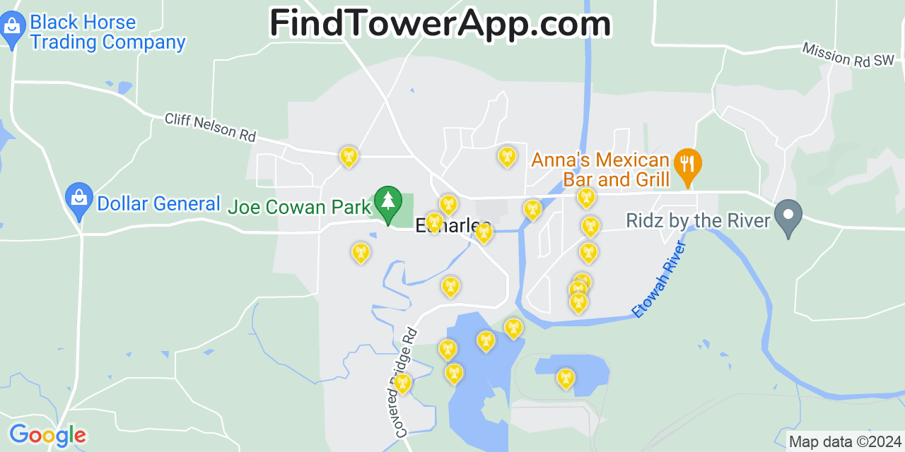 AT&T 4G/5G cell tower coverage map Euharlee, Georgia