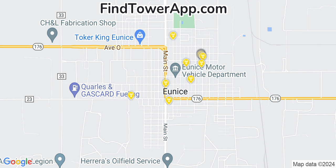 AT&T 4G/5G cell tower coverage map Eunice, New Mexico