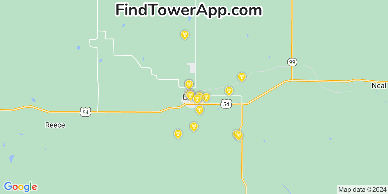 AT&T 4G/5G cell tower coverage map Eureka, Kansas