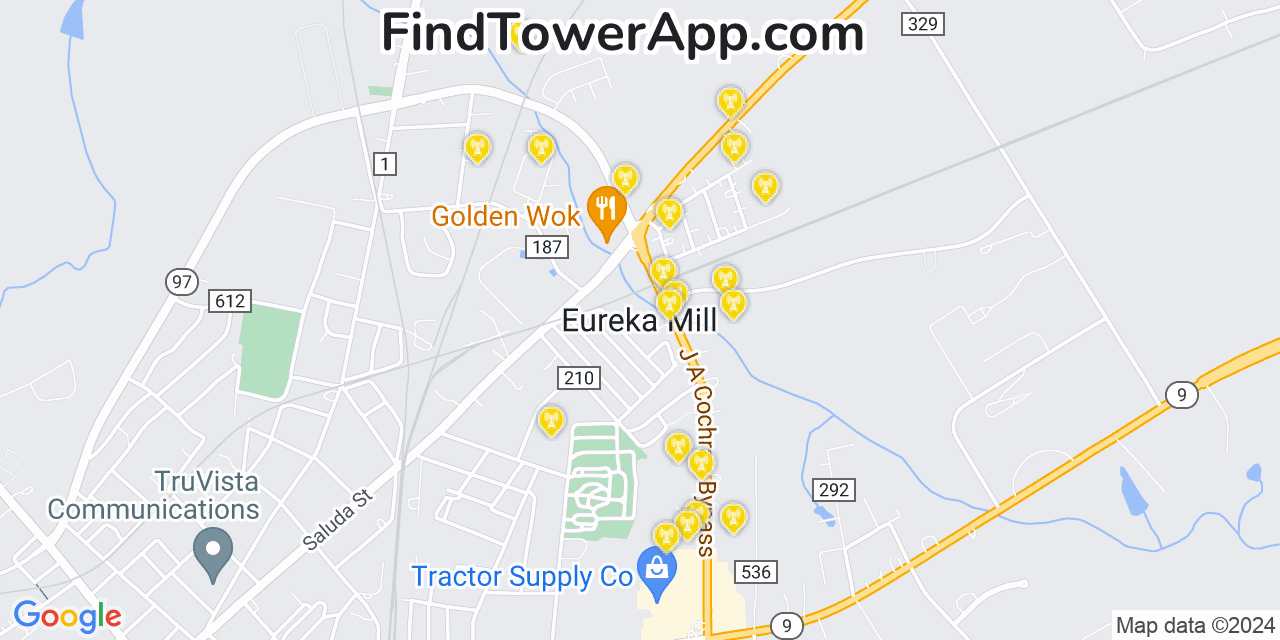 Verizon 4G/5G cell tower coverage map Eureka Mill, South Carolina