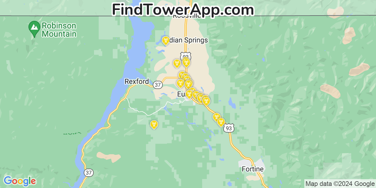 AT&T 4G/5G cell tower coverage map Eureka, Montana