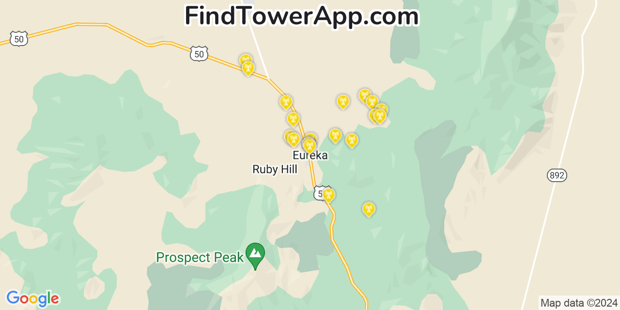 AT&T 4G/5G cell tower coverage map Eureka, Nevada